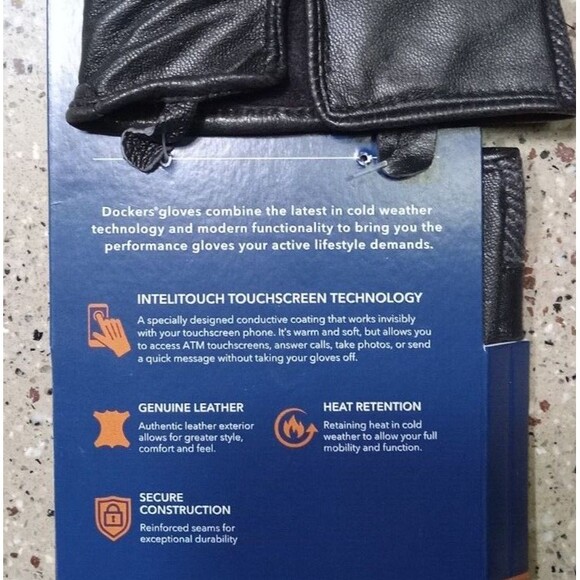 Dockers Mens Medium M Black Leather Wool Gloves Intelitouch Heat Retention Lined - Picture 2 of 10